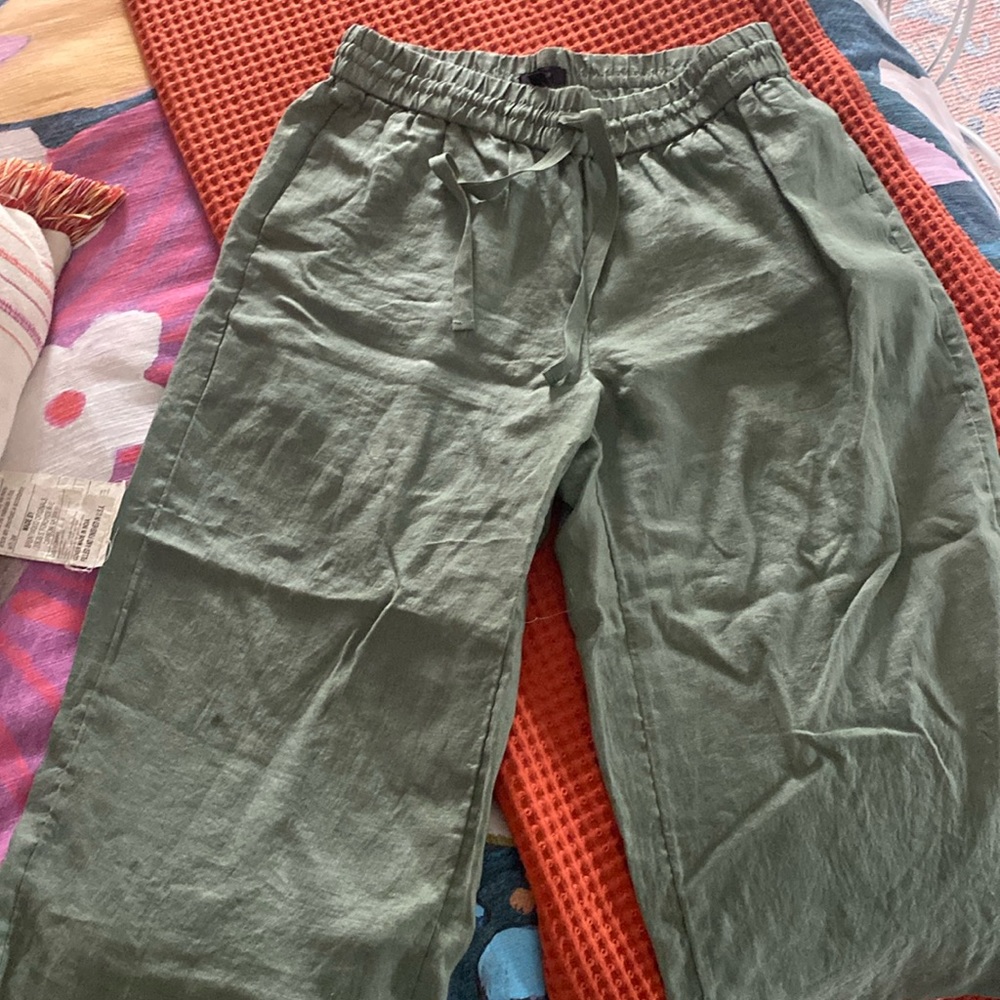 I.crew linen drawstring, army green pant